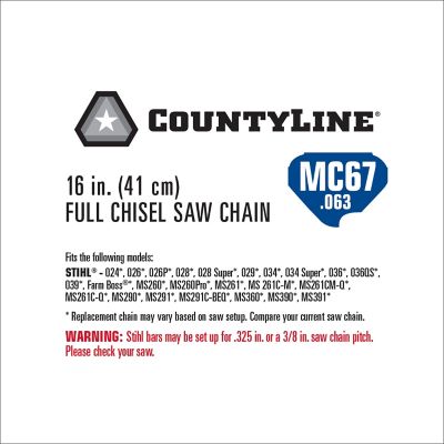 Image showing  16 in. Full-Chisel Chainsaw Chain, 0.325 in. Pitch, 0.063 in. Gauge, 67 Drive Links, 76367TSC