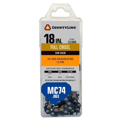 CountyLine 18 in. Full-Chisel Chainsaw Chain, 0.325 in. Pitch, 0.063 in. Gauge, 74 Drive Links, 76374TSC