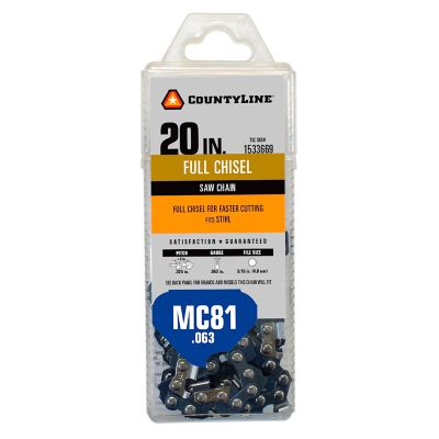 CountyLine 20 in. Full-Chisel Chainsaw Chain, 0.325 in. Pitch, 0.063 in. Gauge, 81 Drive Links, 76381TSC