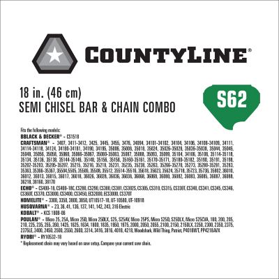 Image showing  18 in. Semi-Chisel Chainsaw Chain and Bar Combo, 3/8 in. Pitch, 0.050 in. Gauge, 62 Drive Links