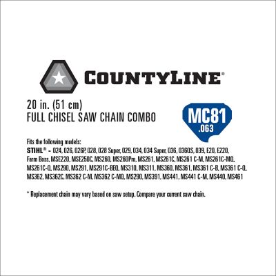 Image showing  20 in. Full-Chisel Chainsaw Chain and Bar Combo, 0.325 in. Pitch, 0.063 in. Gauge, 81 Drive Links