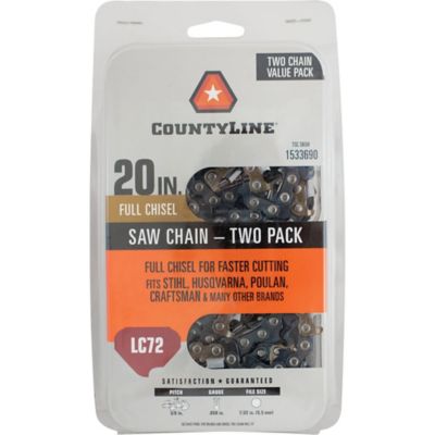 CountyLine 20 in. 72-Link Full Chisel Chainsaw Chains, 2-Pack