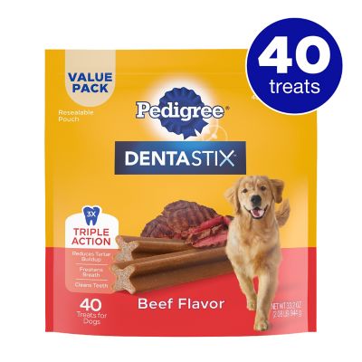 DENTASTIX Large Dog Dental Treats Beef Flavor Dental Bones, 2.08 lb. Value Pack (40 Treats)