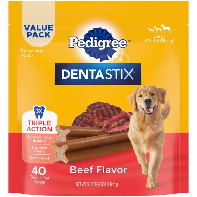 DENTASTIX Large Dog Dental Treats Beef Flavor Dental Bones, 2.08 lb. Value Pack (40 Treats)