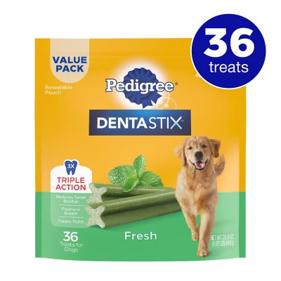 DENTASTIX Dental Dog Treats for Large Dogs Fresh Flavor Dental Bones, 1.94 lb. Value Pack (36 Treats) These are great