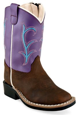 Old West Unisex Toddler Broad Square Toe Leather Boots, TPR Outsole