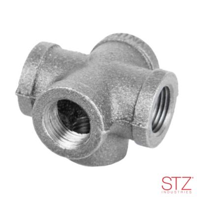 Image showing  1/2 in. x 2-1/4 in. 5-Way Cross Side Outlet Pipe Decor Industrial Steel, Grey