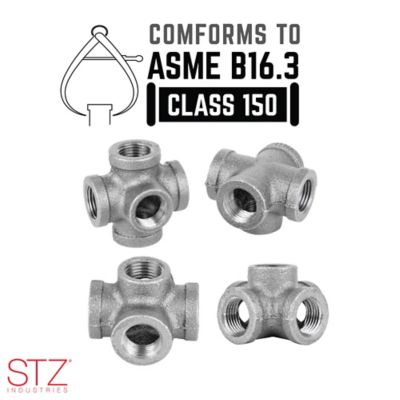 Image showing  1/2 in. x 2-1/4 in. 5-Way Cross Side Outlet Pipe Decor Industrial Steel, Grey