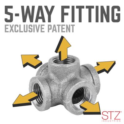 Image showing 5 th STZ 1/2 in. x 2-1/4 in. 5-Way Cross Side Outlet Pipe Decor Industrial Steel, Grey
