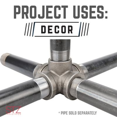 Image showing 6 th STZ 1/2 in. x 2-1/4 in. 5-Way Cross Side Outlet Pipe Decor Industrial Steel, Grey