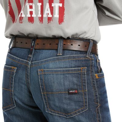 Image showing 4 th Ariat Men's Flame-Resistant Stretch Fit Low-Rise M4 DuraLight Basic Bootcut Work Jeans, Cotton/Modacrylic/Spandex