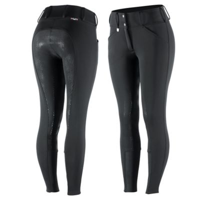 Horze Women's Grand Prix Thermo Softshell Full-Seat Breeches, Silicone Grip, Black