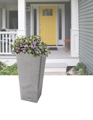 Image showing 1 th Algreen 2.78 cu. ft. Stone Valencia Square Planter with Elevated Plant Shelf