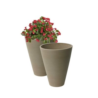 Image showing  Stone Valencia 2 Round Ribbed Planters, 2 pk.