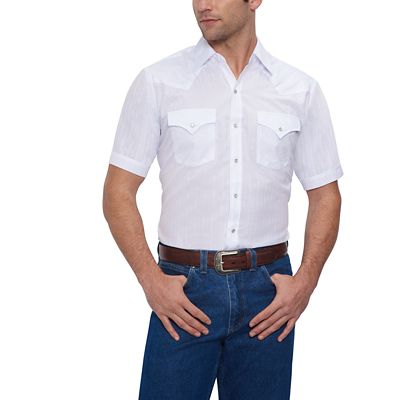 Image showing 0 th Ely Cattleman Short-Sleeve Snap-Front Tone-on-Tone Western Shirt