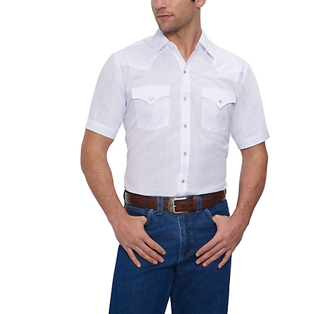 Ely Cattleman Short-Sleeve Snap-Front Tone-on-Tone Western Shirt