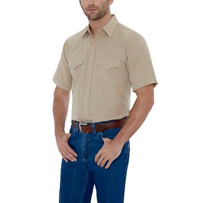 Image showing 0 th Ely Cattleman Short-Sleeve Snap-Front Tone-on-Tone Western Shirt