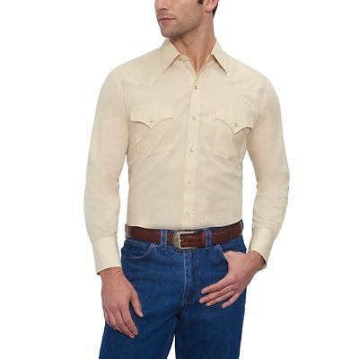 Ely Cattleman Men's Solid Western Long-Sleeve Snap-Front Shirt