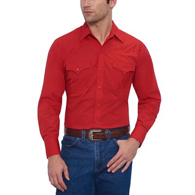 Ely Cattleman Men's Solid Western Long-Sleeve Snap-Front Shirt