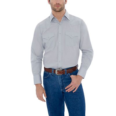 Ely Cattleman Men's Solid Western Long-Sleeve Snap-Front Shirt