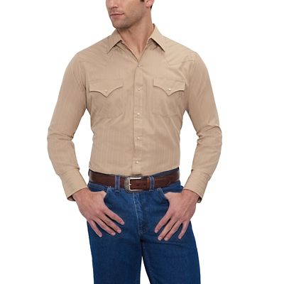 Ely Cattleman Men's Tone-on-Tone Western Long-Sleeve Snap-Front Work Shirt