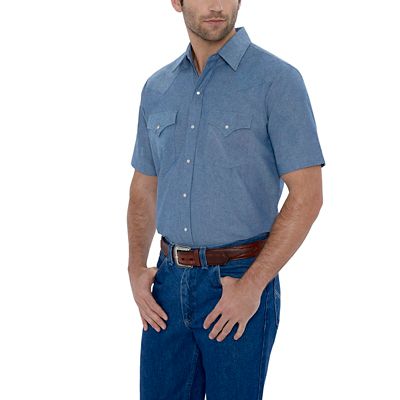 Ely Cattleman Men's Short-Sleeve Snap-Front Chambray Work Shirt