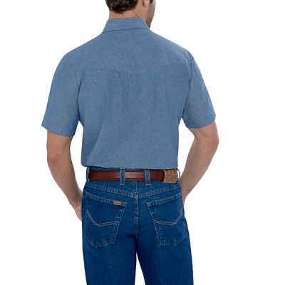 Image showing  Men's Short-Sleeve Snap-Front Chambray Work Shirt