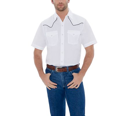 Image showing  Men's Short-Sleeve Snap-Front Solid Shirt with Contrast Piping