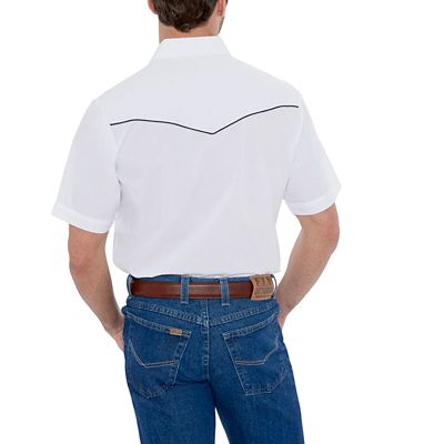 Image showing  Men's Short-Sleeve Snap-Front Solid Shirt with Contrast Piping