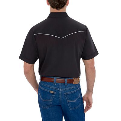 Image showing  Men's Short-Sleeve Snap-Front Solid Shirt with Contrast Piping