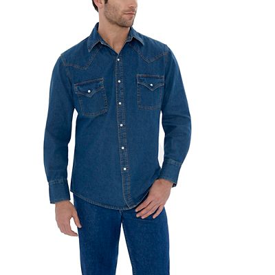 Ely Cattleman Men's Denim Western Long-Sleeve Snap-Front Shirt