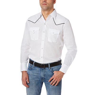 Ely Cattleman Men's Solid Long-Sleeve Snap-Front Shirt with Contrast Piping