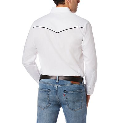 Image showing  Men's Solid Long-Sleeve Snap-Front Shirt with Contrast Piping