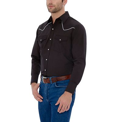 Ely Cattleman Men's Solid Long-Sleeve Snap-Front Shirt with Contrast Piping