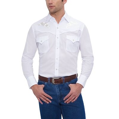 Ely Cattleman Men's Rose Embroidery Western Long-Sleeve Snap-Front Shirt