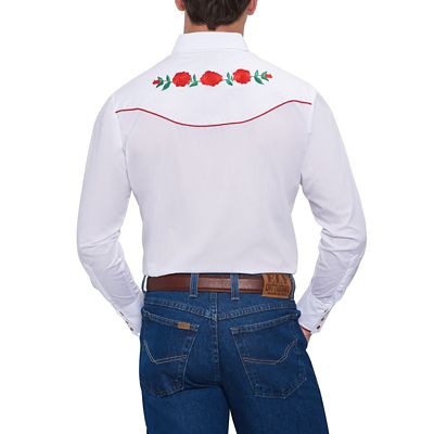Image showing  Men's Rose Embroidery Western Long-Sleeve Snap-Front Shirt