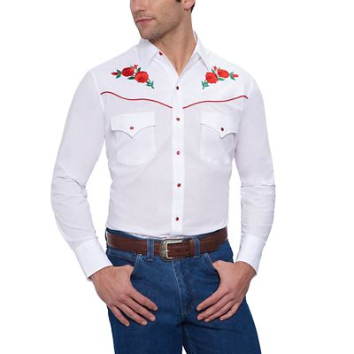 Ely Cattleman Men's Long-Sleeve Snap-Front Rose Embroidery Western Shirt