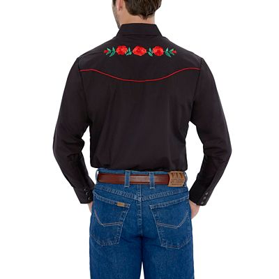 Image showing  Men's Rose Embroidery Western Long-Sleeve Snap-Front Shirt