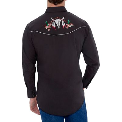 Image showing  Long-Sleeve Snap-Front Skull Embroidery Western Shirt