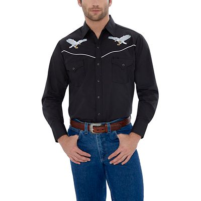 Image showing  Men's Flying Eagle Embroidery Western Long-Sleeve Snap-Front Shirt