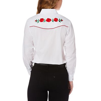Image showing 1 th Ely Cattleman Women's Rose Embroidery Western Long-Sleeve Snap-Front Shirt