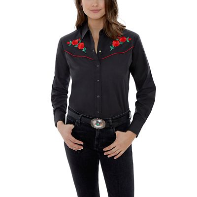Ely Cattleman Women's Long-Sleeve Snap-Front Rose Embroidery Western Shirt This is a high quality shirt that the picture doesn't do it justice! Embroidery is really, really nice