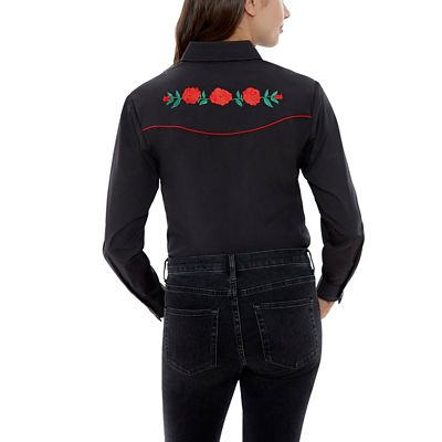 Image showing  Women's Rose Embroidery Western Long-Sleeve Snap-Front Shirt