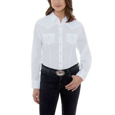 Ely Cattleman Women's Western Long-Sleeve Snap-Front Shirt, Solid White