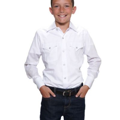 Ely Cattleman Boys' Long-Sleeve Snap-Front Solid Western Shirt - White