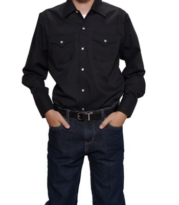 Ely Cattleman Boys' Snap-Front Solid Collared Long-Sleeve Western Shirt