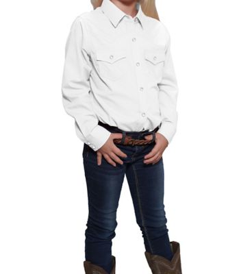 Ely Cattleman Girls' Long-Sleeve Snap-Front Solid White Western Shirt