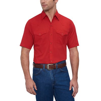 Ely Cattleman Men's Short-Sleeve Snap-Front Solid Western Shirt