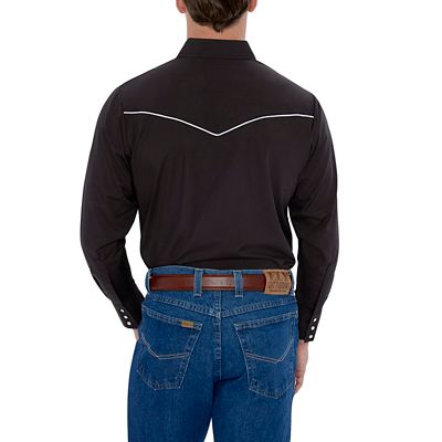 Image showing  Men's Solid Long-Sleeve Snap-Front Shirt with Contrast Piping