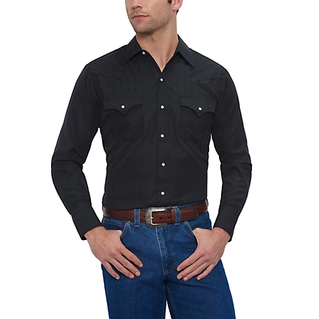 Ely Cattleman Long-Sleeve Snap-Front Tone-on-Tone Western Shirt